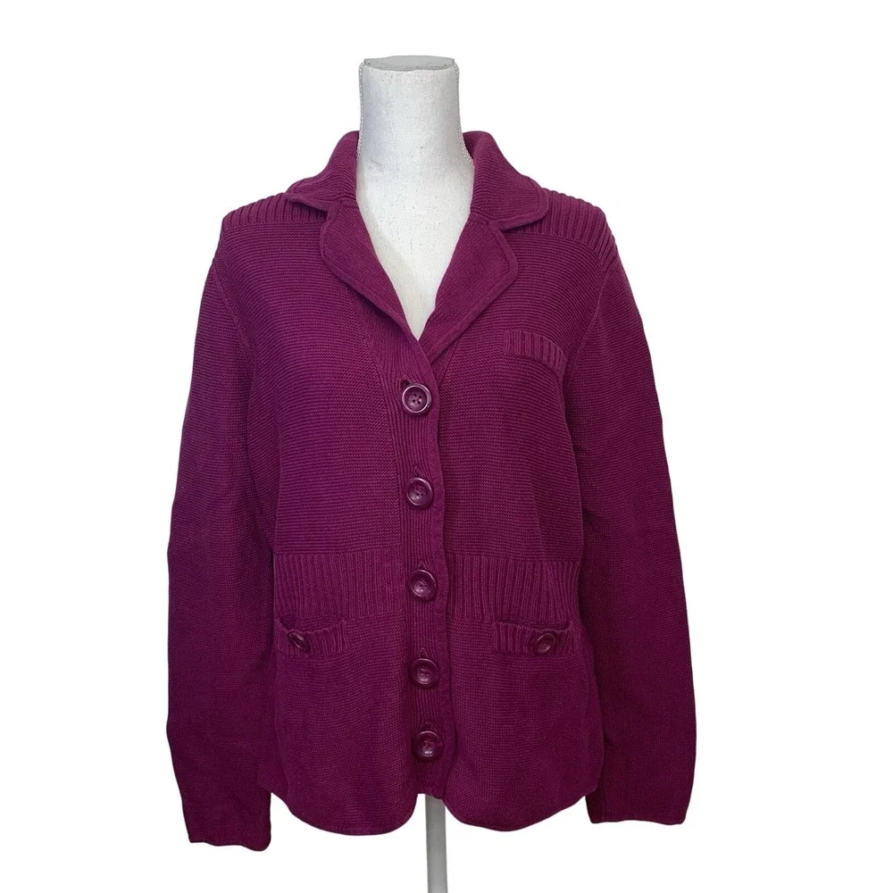 Jones NY Waffle Knit Button Up Sweater Blazer Purple Woman XL‎ Business Casual